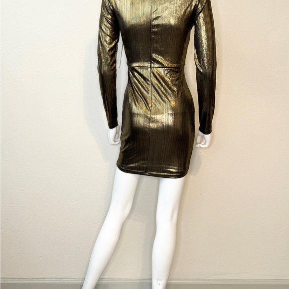 Black and Gold Mini Dress with Sleeves - Picture 2 of 4
